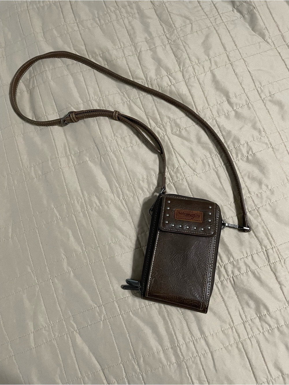 Wrangler Dark Brown Studded Leather Crossbody Pouch